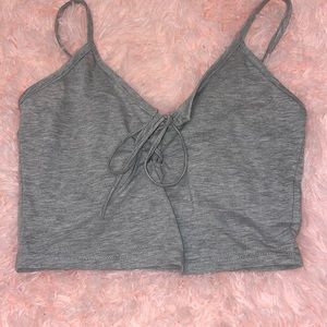heather grey tie front tank